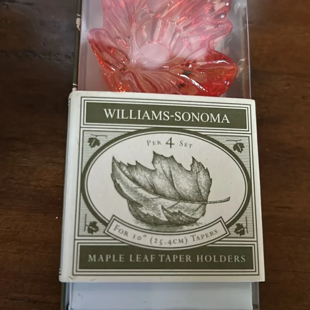 William Sonoma Set 4  Autumn Leaf Glass Taper Candle Holders Brand New!